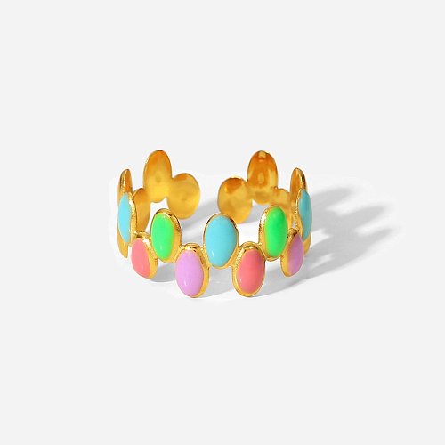 New Fashion Colorful Oil DoubleLayer Oval Bean Open Stainless Steel Ring
