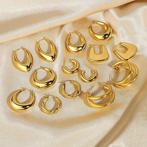 simple goldplated stainless steel hollow square oval earrings