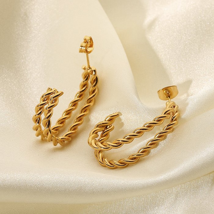 vente en gros bijoux double torsion en acier inoxydable mode boucles d'oreilles bijoux