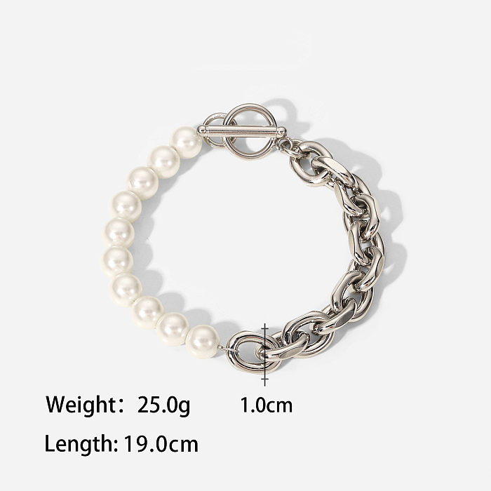MenS Fashion Simple Style Geometric Stainless Steel Bracelets Artificial Pearl Stainless Steel Bracelets