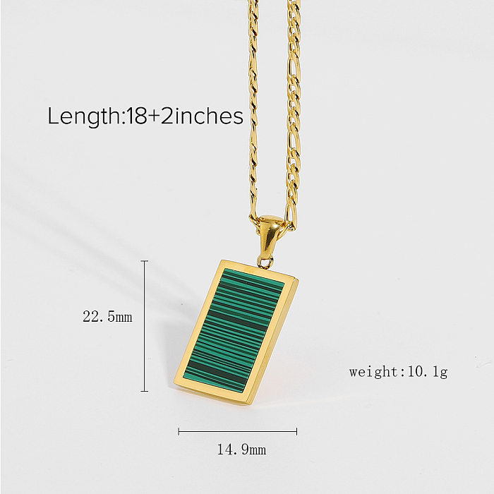 rectangular malachite shell pendant stainless steel necklace