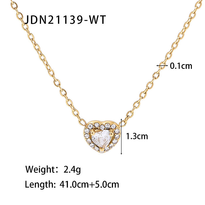 Romantic Heart Shape Stainless Steel Necklace Gold Plated Rhinestones Stainless Steel Necklaces
