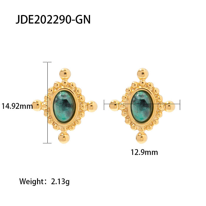Fashion Oval Stainless Steel Ear Studs Plating Inlay Turquoise Stainless Steel Earrings 1 Pair