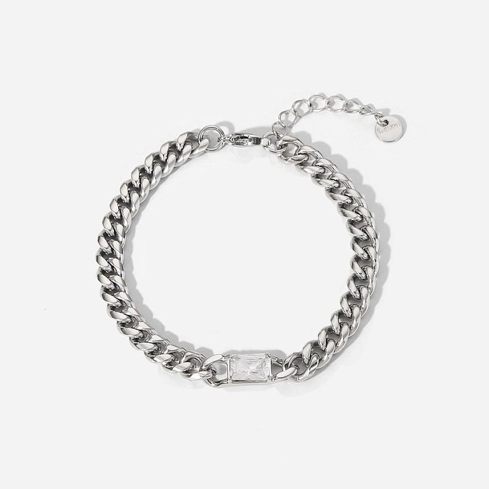 simple stainless steel Square White Zircon Chain Bracelet
