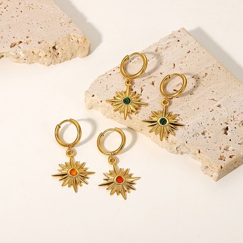 Moda brincos de aço inoxidável banhados a ouro 18k joias estrela de oito pontas gota de orelha