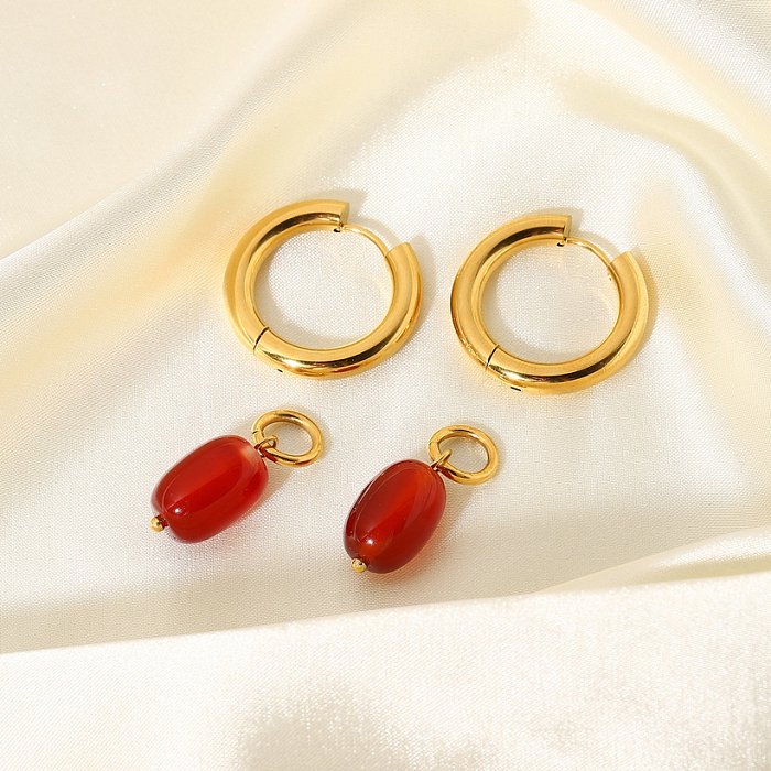 Brincos de pingente de ágata vermelha banhados a ouro de dupla camada fashion jóias atacado