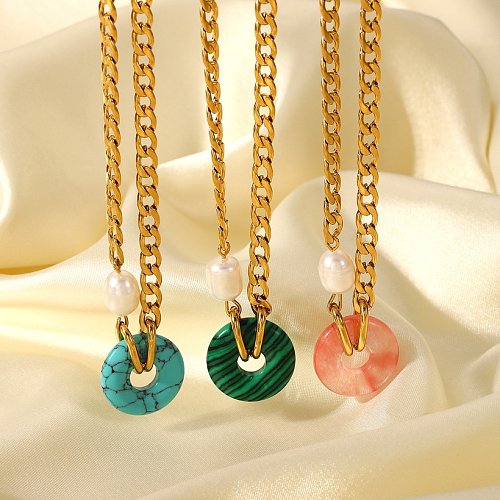 fashion natural stone geometric pendant titanium steel necklace