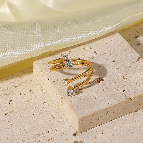 European and American white zirconium opening ring 18K goldplated stainless steel ring