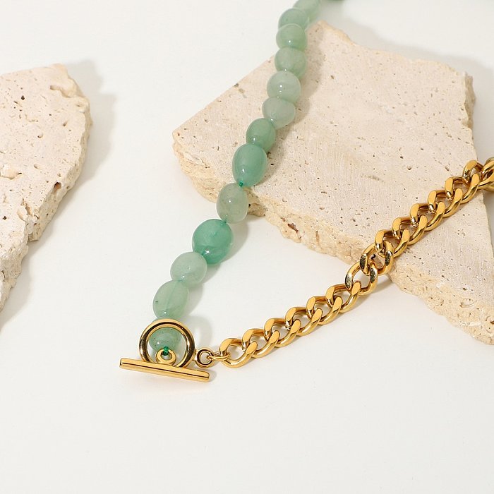 Bijoux en gros vert pierre naturelle épissage perlé chaîne en acier inoxydable collier bijoux