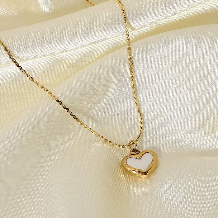 Collier pendentif coquille blanche en forme de coeur en acier inoxydable simple bijoux en gros