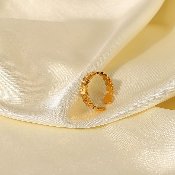 2022 New Simple LeafShaped 18K Gold Stainless Steel Open Ring