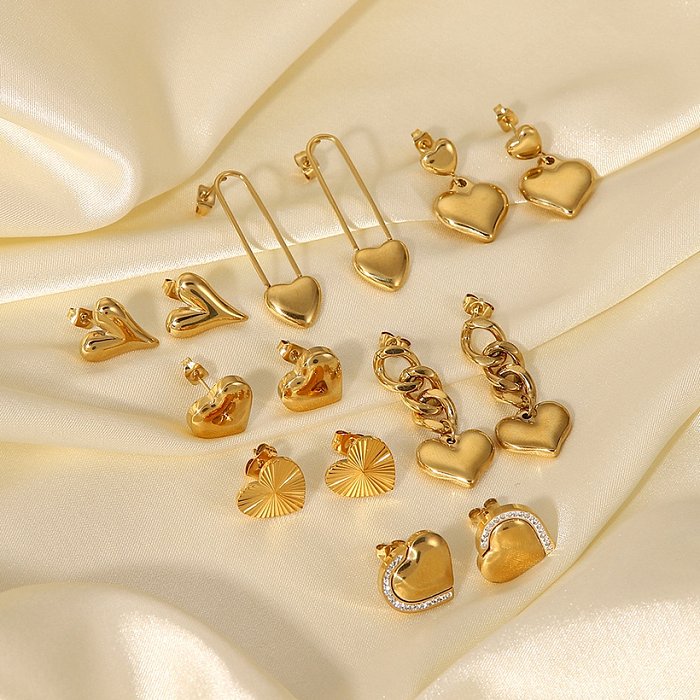 Brincos de aço inoxidável pingente de coração de ouro 14k fashion joias femininas