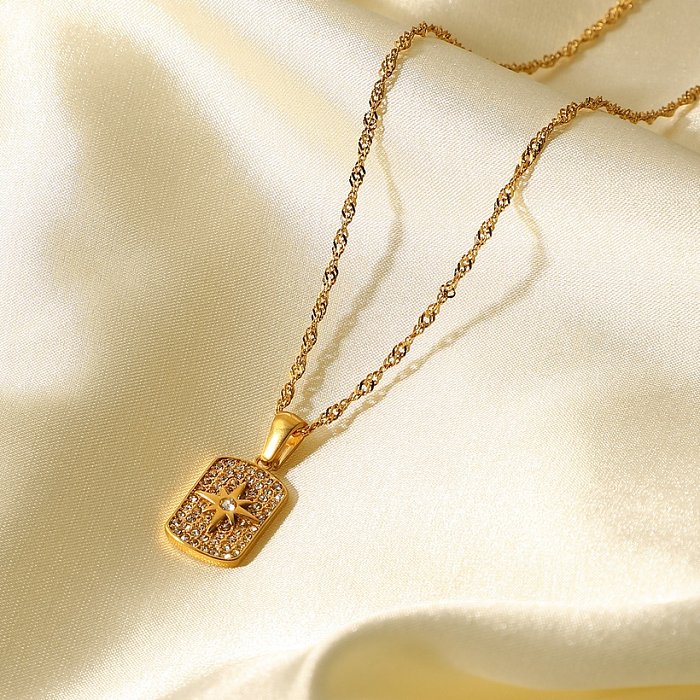 Mode 18 Karat vergoldeter Edelstahl mit achtzackiger Sternanhänger-Halskette aus Zirkonium