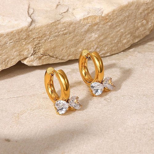 Fashion Style White Double Heart Bow Shape Stainless Steel goldplated Earrings