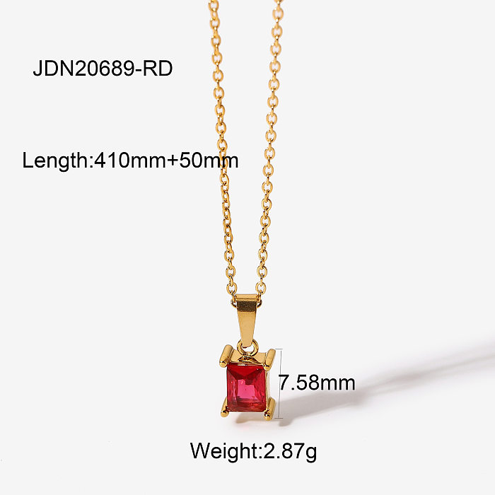 European and American Necklace Fashion Temperament Square Zircon Pendant Necklace Stainless Steel Jewelry 18K Gold Necklace