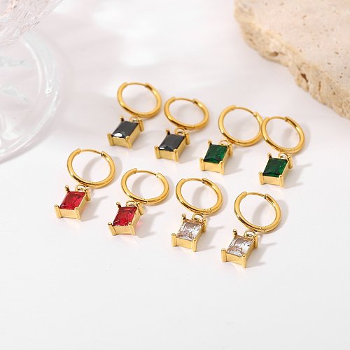 einfache kreative Ohrringe Paarschmuck 18 Karat vergoldete quadratische Zirkon-Anhänger-Ohrringe aus Edelstahl