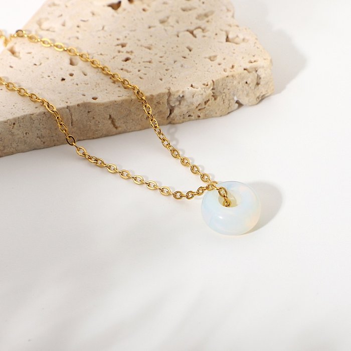 wholesale jewelry opal round pendant stainless steel necklace jewelry