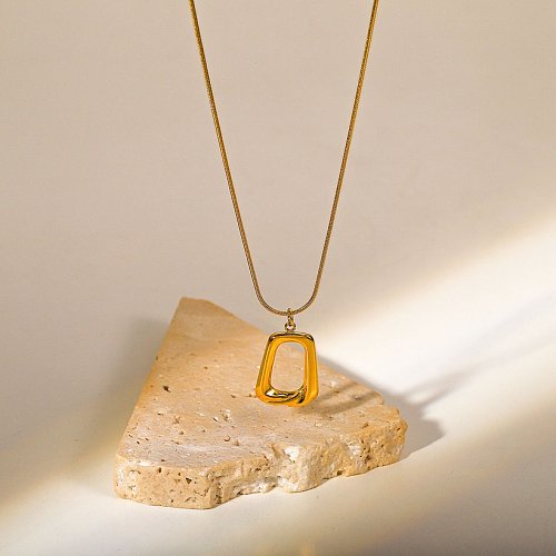 New Retro Stainless Steel 18K Gold Plated Hollow Trapezoidal Pendant Necklace
