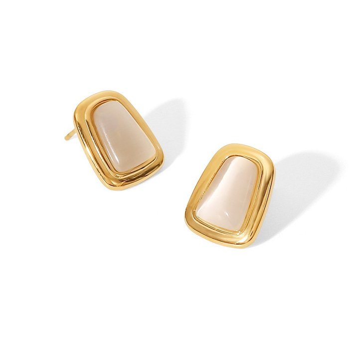 Fashion Square Stainless Steel Ear Studs Gold Plated Inlay opal Stainless Steel Earrings
