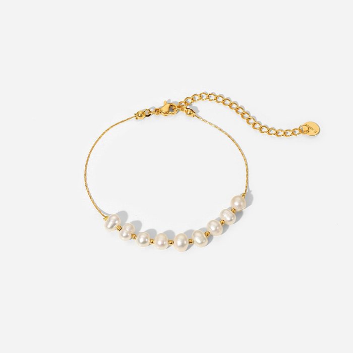 Pulsera de cadena de oro de joyería de acero inoxidable de perla geométrica simple