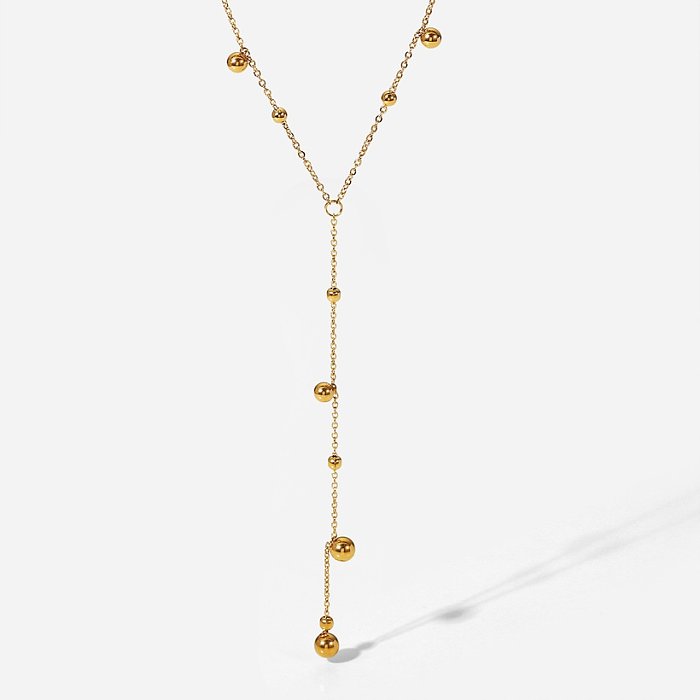 New 18K Gold Plated Stainless Steel Round Beads Tassel Necklace
