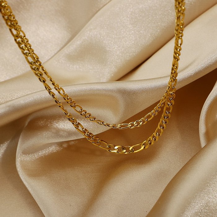 collar simple de dos capas de acero inoxidable chapado en oro de 18 quilates
