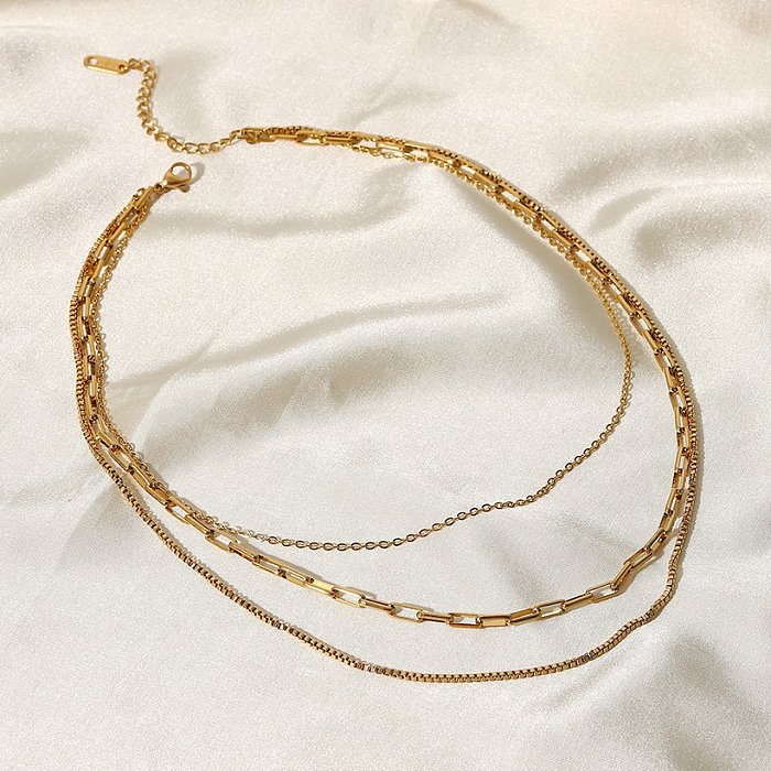 Mode geometrische Edelstahl geschichtete Halsketten vergoldete Edelstahl-Halsketten