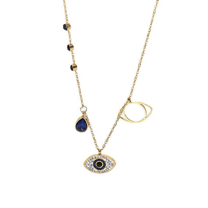 المجوهرات بالجملة الأزرق الماس العين قطرة الماء قلادة الفولاذ المقاوم للصدأ قلادة المجوهرات