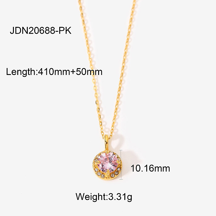 European and American style new fashion necklace 18k gold stainless steel double layer round zircon pendant simple necklace