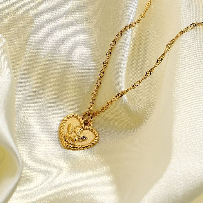 18K simples Cupido romântico coração de anjo colar de aço inoxidável jóias atacado