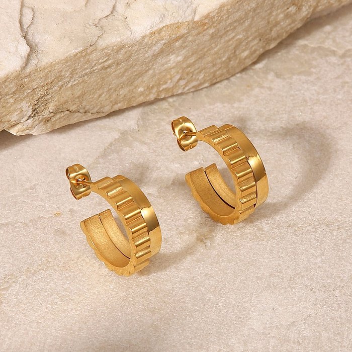 New Double Thread Bread Pattern Stitching CShaped 18K Gold plated Stainless Steel Earrings