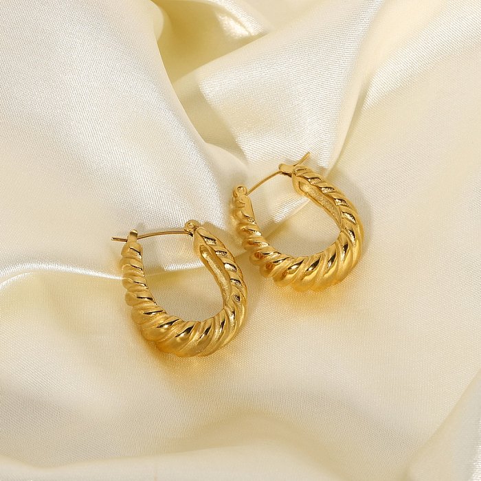 Bijoux en gros en forme de C Twisted Flower Croissant Boucles d'oreilles en acier inoxydable bijoux