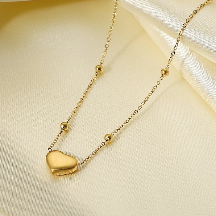 Novo colar de pingente em forma de coração de corrente de contas redondas de joias de aço inoxidável