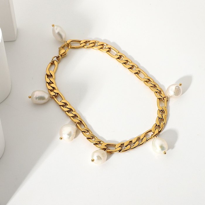 pendentif perle d'eau douce baroque bracelet en acier inoxydable plaqué or 18 carats