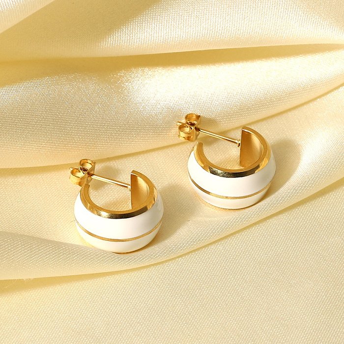 Novos mini brincos de gota de óleo branco de camada dupla de aço inoxidável de ouro 14K fashion