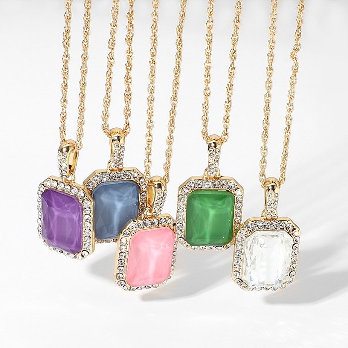 European and American Ins Style New 14K Gold Plated Fashion SemiPrecious Stone Jewelry Womens Square Zircon Pendant Necklace Necklace