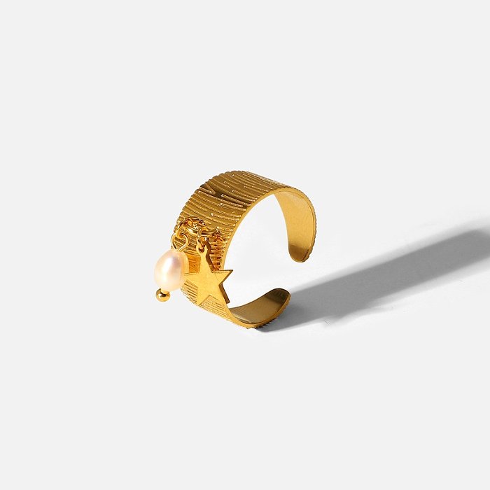 Geometric Same Ring 18K Gold Stainless Steel Star Pearl Pendant Open Ring