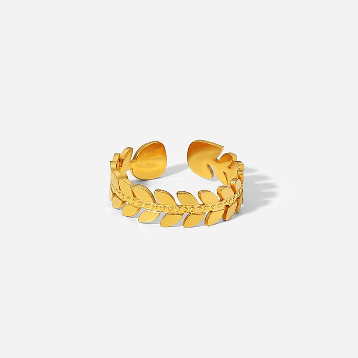 2022 Nuevo anillo abierto de acero inoxidable de oro de 18 quilates con forma de hoja simple