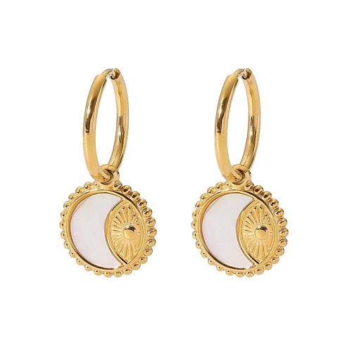Simple Style Sun Moon Stainless Steel Drop Earrings Gold Plated No Inlaid Shell Stainless Steel Earrings