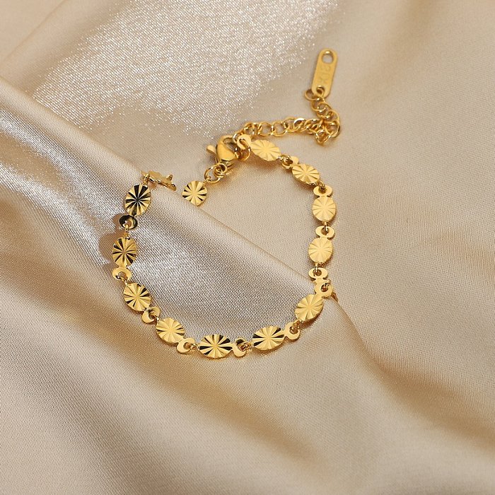 colar de aço inoxidável banhado a ouro de pétala oval de ouro clássico