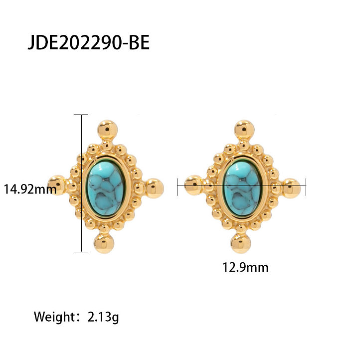 Fashion Oval Stainless Steel Ear Studs Plating Inlay Turquoise Stainless Steel Earrings 1 Pair