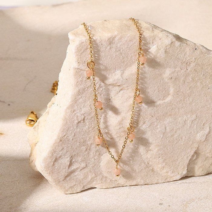 Collier en acier inoxydable or 18 carats avec pompon de perles de millet rose à la mode