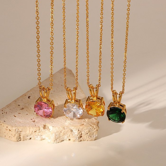 18K Goldplated Stainless Steel Gemstone Pendant Necklace