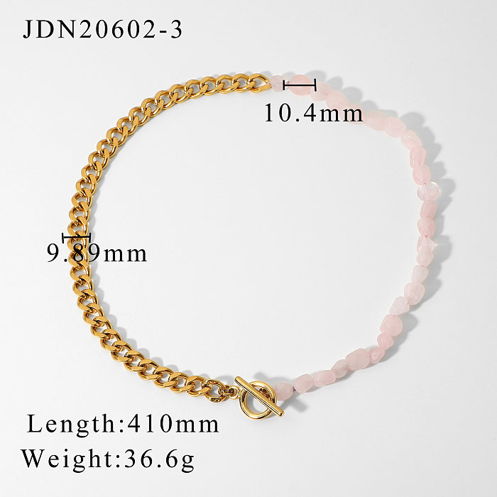 Atacado joalheria rosa pedra natural frisada corrente de emenda de aço inoxidável colar joias