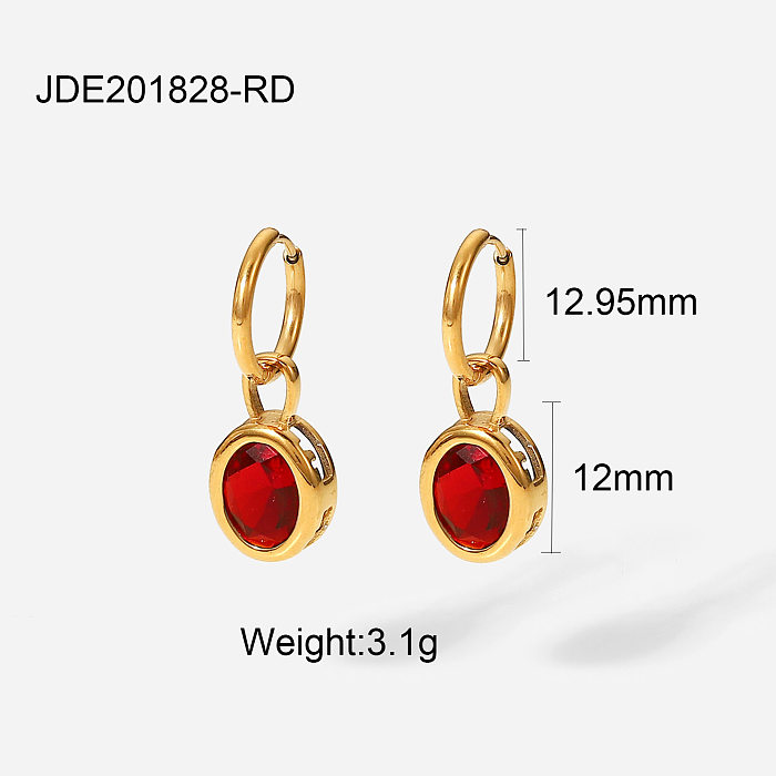 fashion geometric hollow inlaid oval zircon pendant stainless steel earrings