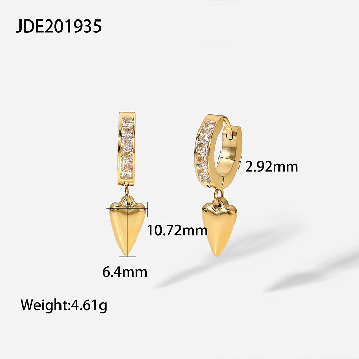 fashion 14K gold strip heartshaped zirconium stainless steel heart earrings