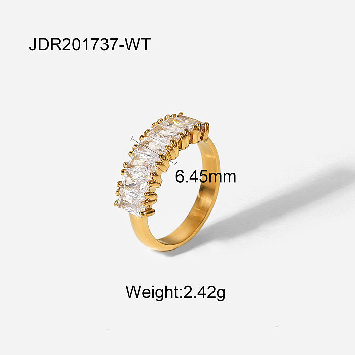 Fashion 18K GoldPlated Half Circle Rectangular Zircon Stainless Steel Ring