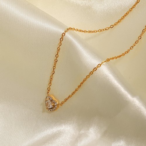 Romantische Herzform-Edelstahl-Halskette Vergoldete Strass-Edelstahl-Halsketten