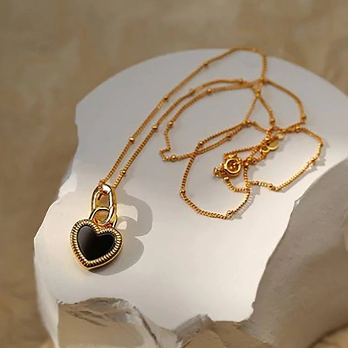 New Style stainless steel 18K Gold Plated DoubleSided HeartShaped Small Lock Pendant Necklace