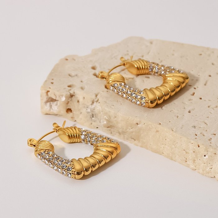 Brincos de aço inoxidável geométricos da moda brincos de aço inoxidável banhados a ouro zircão